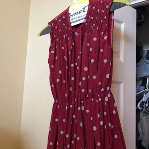 Red Dress with grey polka dots